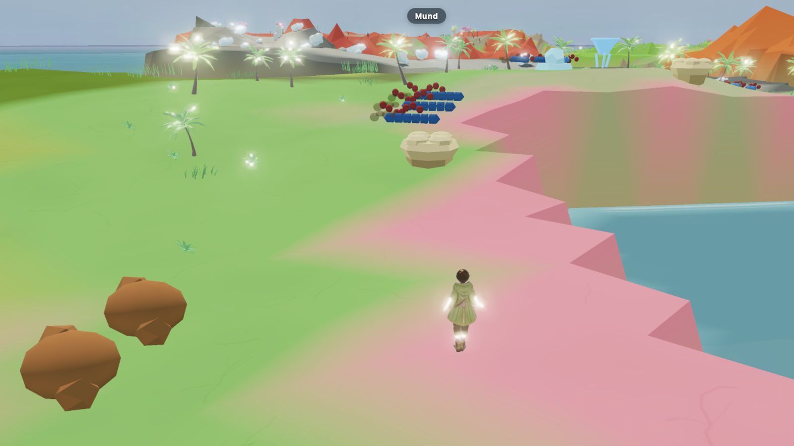 Spielfigur auf der Insel Gastria 3.0, im Hintergrund der Mund